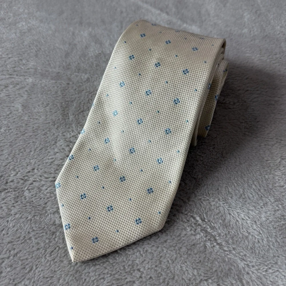 Brooks Brothers Mens Necktie Yellow Blue Geometric Floral 57x3.75 Office Wedding
